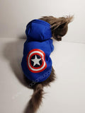 Dog Clothes Decal Blue Captain America Hoodie Sweater - Canadian Sugar Gliders